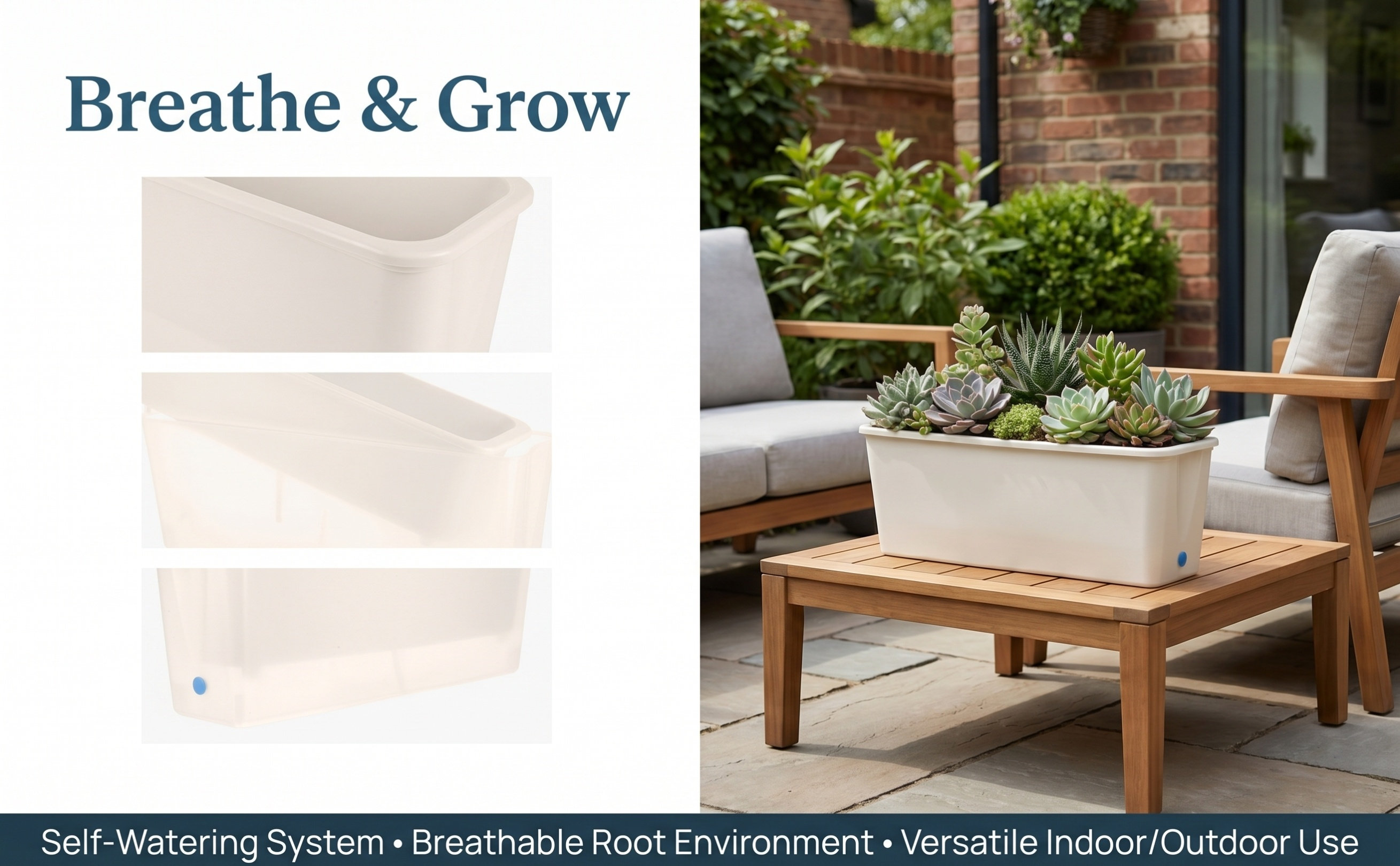 Indoor Herb Garden - Maceta rectangular estrecha con sistema de